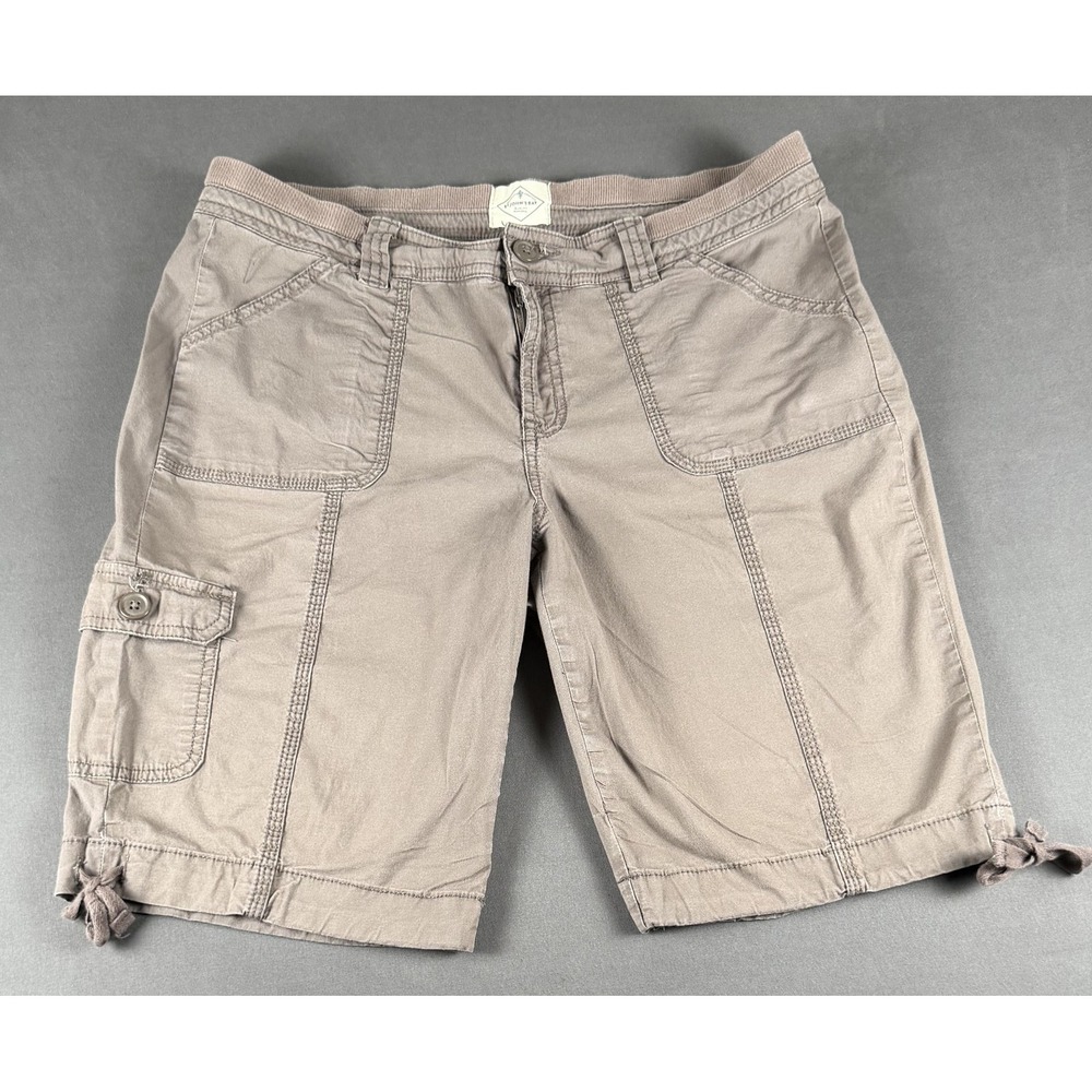 St. John's Bay Shorts Womens 10 Beige Cargo Twill Bermuda Drawstring Casual